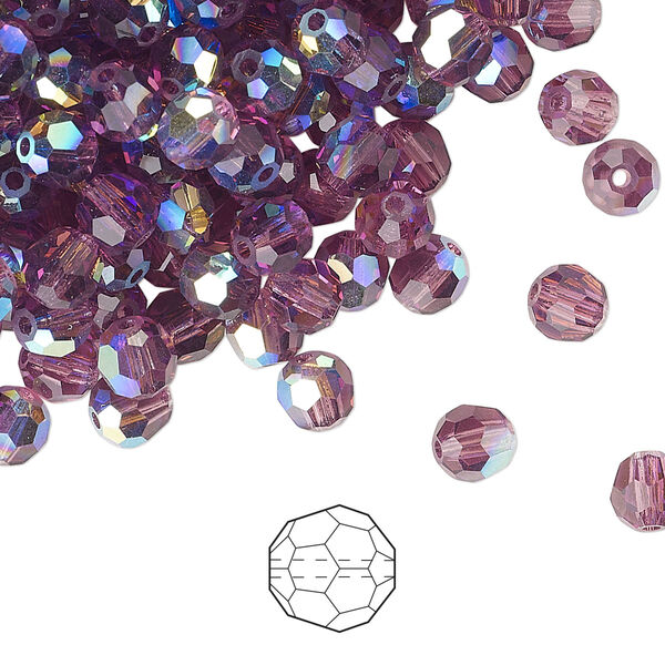 Bead 24pk amethyst AB, Preciosa Czech crystal 5mm round image number 0