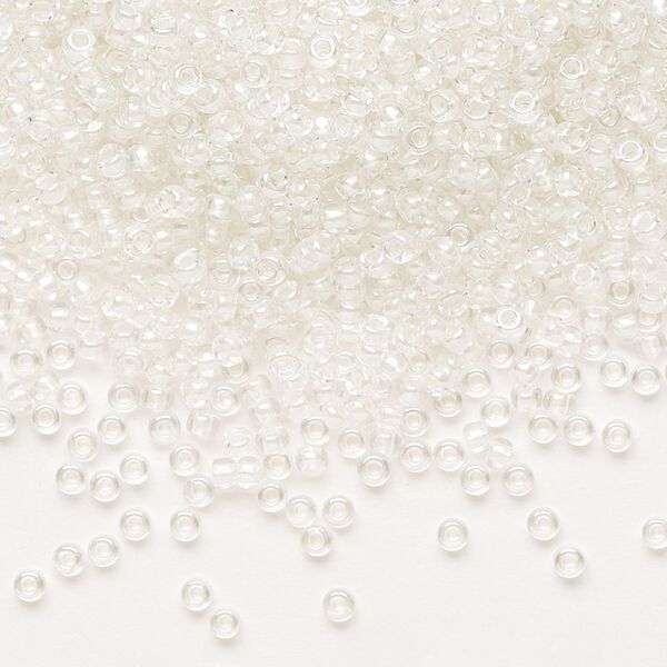 Seed bead, Miyuki, glass, pkg/250g, #11 rocaille, translucent white pearl-lined rainbow pale beige, (RR-3801). image number 0