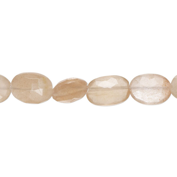 Peach moonstone 1pkg1, hand-cut faceted puffed oval bead natural 7 inch 9x7mm-12x8mm image number 0