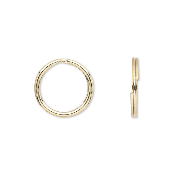 Split ring, gold-finished steel, 15mm round. Sold per pkg of 100. image number 0