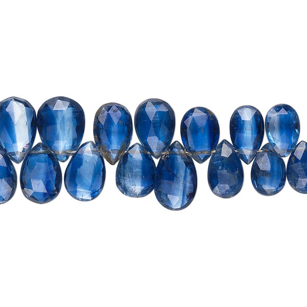 Blue kyanite 1pkg1, hand-cut top-drilled faceted puffed teardrop bead natural 8 inch graduated 5x3mm-9x7mm image number 0