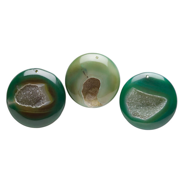 Druzy green agate 1pkg3, puffed flat round focal 46-52mm image number 0