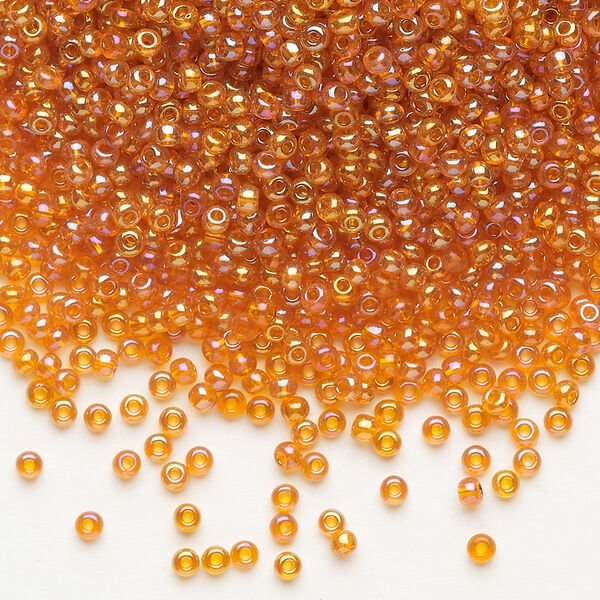 Seed bead, Preciosa Ornela Czech glass, pkg/50g, #11 rocaille, translucent rainbow orange, (91000). image number 0