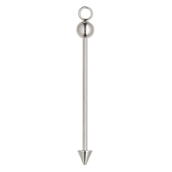 Drop pin, stainless steel, 2 inches with 6mm ball and twist-off head with 5mm cone, 37.5mm beadable length, fits beads with 1.7mm hole. Sold per pkg of 4. image number 0