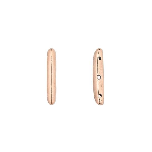Spacer bar, copper, 17x3mm 3-strand smooth rectangle. Sold per pkg of 12. image number 0