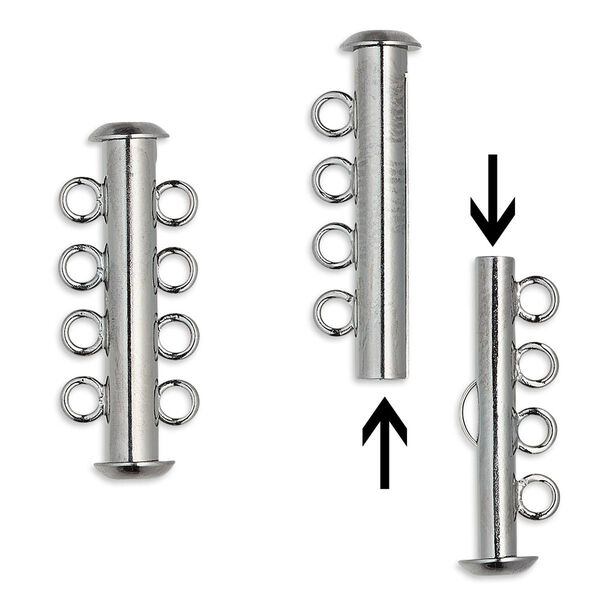 Clasp, 4-strand slide lock, gunmetal-plated brass, 26x6mm tube. Sold per pkg of 10. image number 0