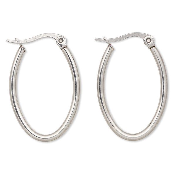 Earring, stainless steel, 25x18mm oval hoop. Sold per pair. image number 0