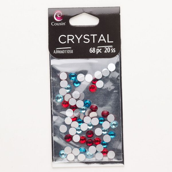 Flat back mix, pkg/68, red / teal / light blue, 4.60-4.80mm round, SS20. image number 0