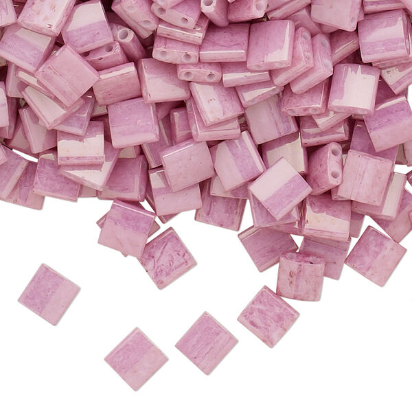 Seed bead, TILA®, glass, pkg/250g, 5mm full tila square, opaque luster rose, (TL-599). image number 0