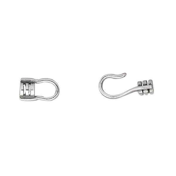 Clasp, hook-and-eye, antiqued sterling silver, 16x6mm with crimp ends, 2mm inside diameter. Sold individually. image number 0