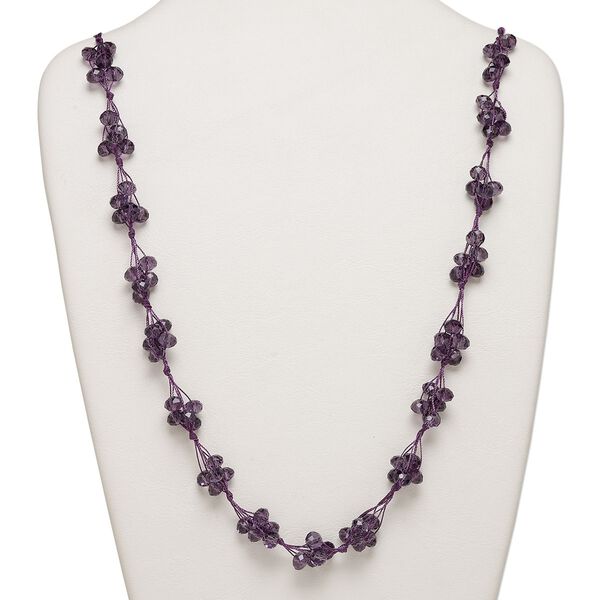 Necklace, glass and nylon cord, purple, 8x6mm faceted rondelle, 32-inch continuous loop. Sold individually. image number 0