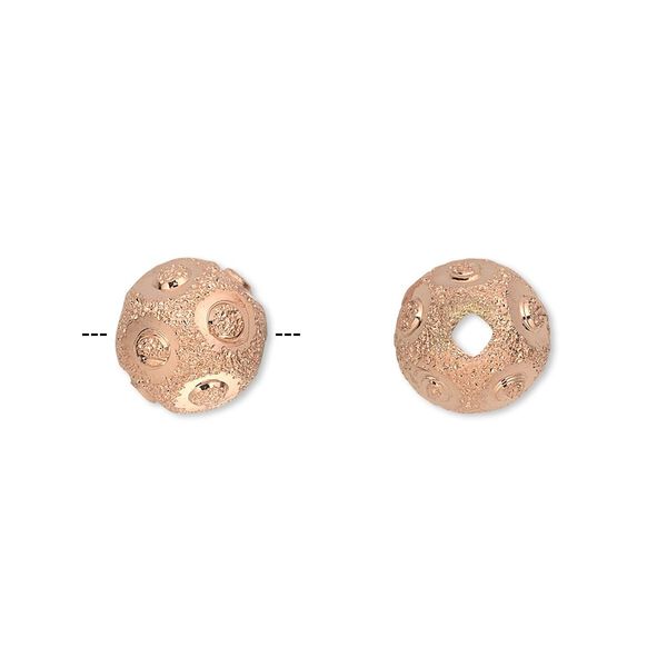 Bead, copper-plated brass, 10mm diamond-cut stardust round with circles. Sold per pkg of 10. image number 0