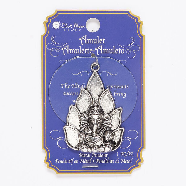Focal, antique silver--finished "pewter" (zinc-based alloy), 47x35mm Ganesh. Sold individually. image number 0