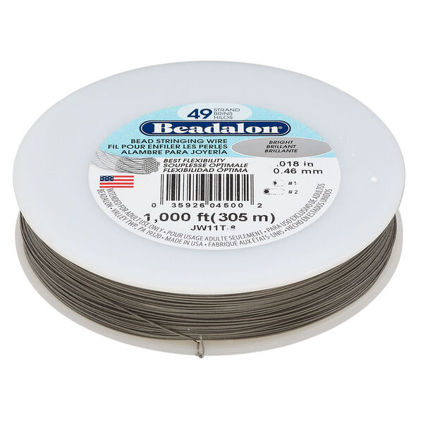 Wire, Beadalon®, nylon and stainless steel, bright, 49 strand, 0.018-inch diameter. Sold per 1000-foot spool. image number 0