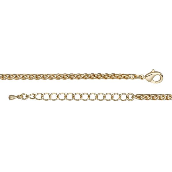 Chain, gold-finished brass, 3.2mm ponytail, 20 inches with 2-inch extender chain and lobster claw clasp. Sold individually. image number 0