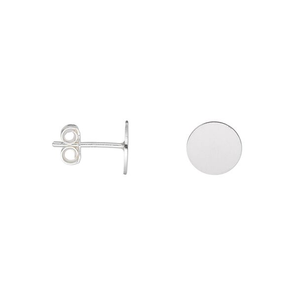 Earstud 1pkg10 sterling silver, 8mm flat pad / 8mm round setting / earnuts, 5 pair image number 0