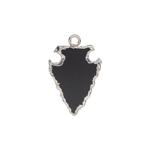 Black onyx / sterling silver 1pkg1, electroplated hand-cut arrowhead drop 20x15mm image number 0