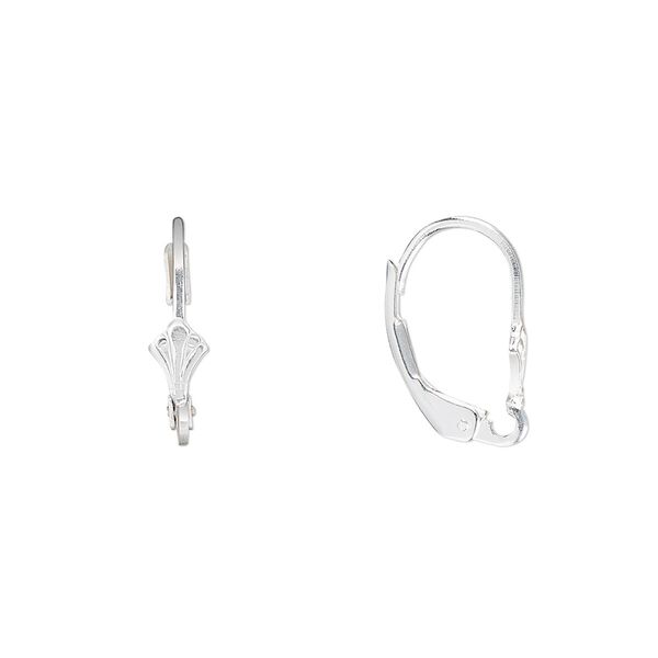 Ear wire leverback 1pkg2 sterling silver, 15mm / 6x4mm shield / open loop, 1 pair image number 0