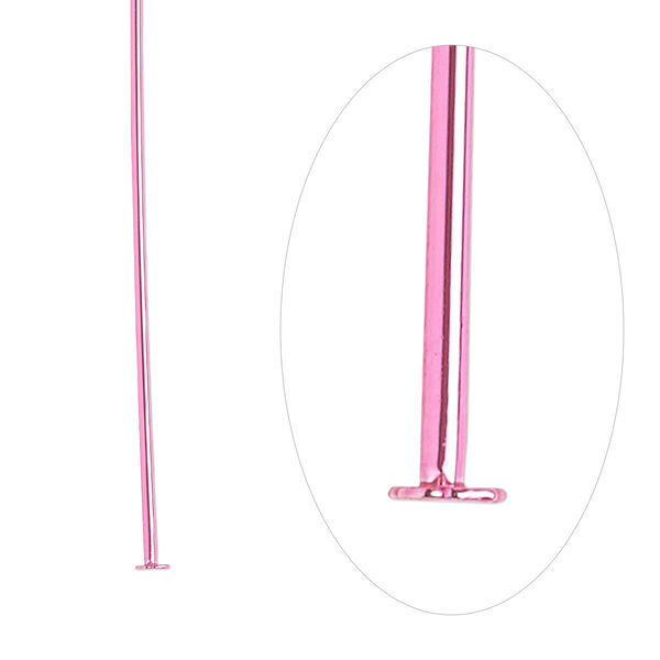 Head pin, electro-coated brass, pink, 1-1/2 inches, 21 gauge. Sold per pkg of 10. image number 0