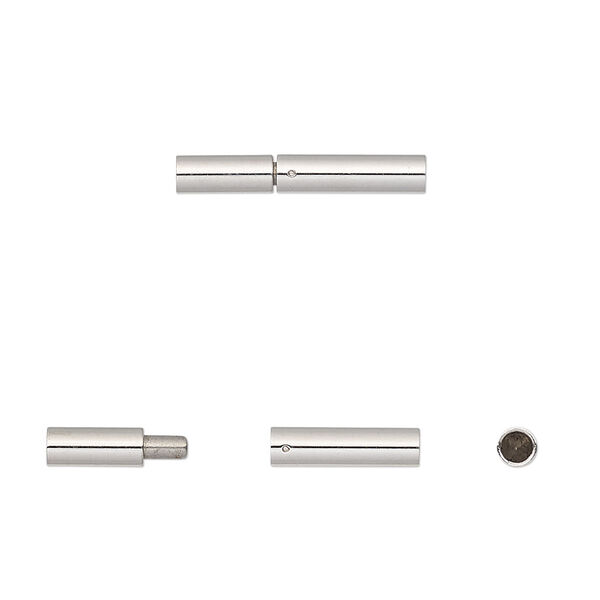 Clasp, slide lock, stainless steel, 18x3mm round tube with glue-in ends, 2mm inside diameter. Sold individually. image number 0