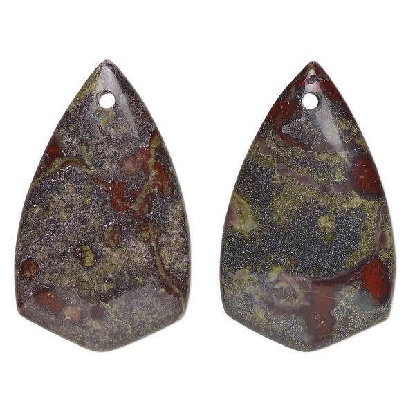 Dragon blood jasper 1pkg2, top-drilled shield focal natural B grade, 30x20mm image number 0