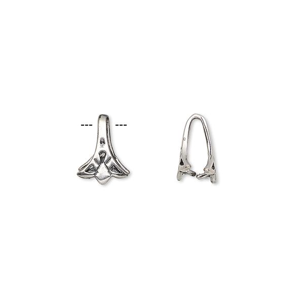 Bail, ice-pick, antique silver-plated brass, 10.5x7.5mm with triangle design, 8mm grip length. Sold per pkg of 2. image number 0