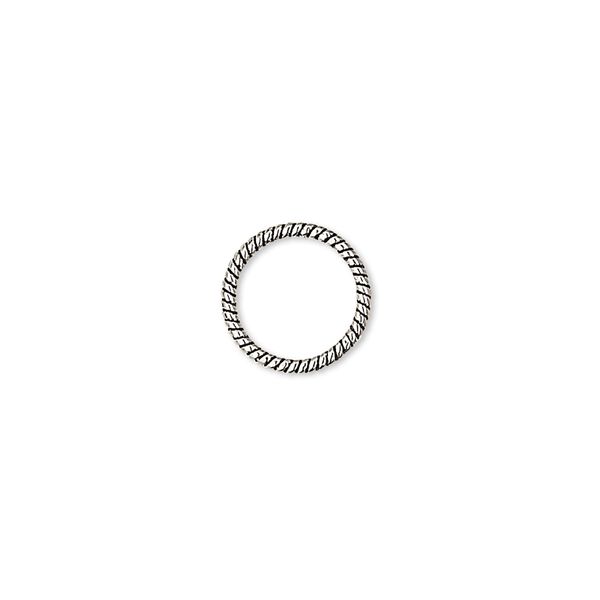 Jump ring, antiqued sterling silver, 11mm soldered twisted round, 9.3mm inside diameter, 18 gauge. Sold per pkg of 4. image number 0