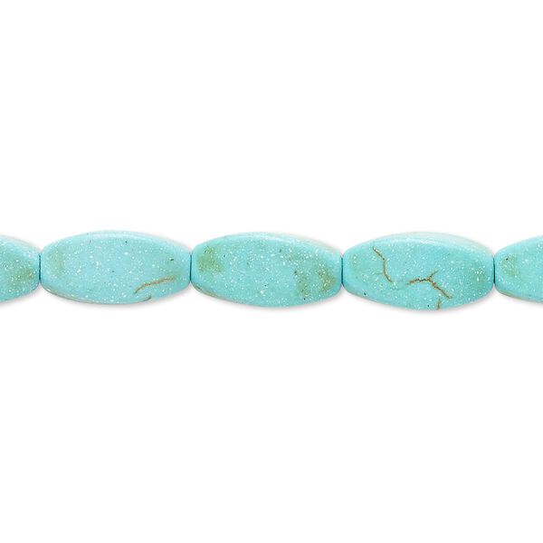 Bead, magnesite (dyed / stabilized), blue-green, 12x6mm-13x6mm twisted oval, C grade, Mohs hardness 3-1/2 to 4. Sold per 15-inch strand. image number 0