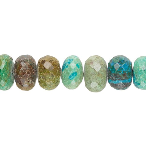 Chrysocolla 1pkg1, hand-cut faceted rondelle bead 14 inch 10x5mm-11x8mm image number 0