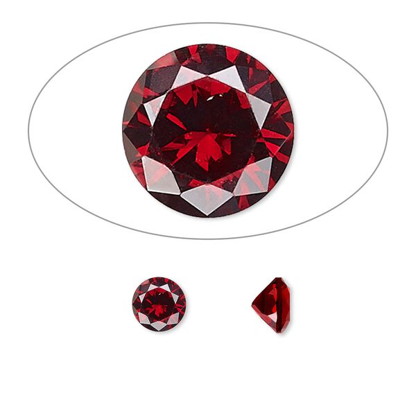 Gem, cubic zirconia, garnet red, 6mm faceted round, Mohs hardness 8-1/2. Sold per pkg of 2. image number 0