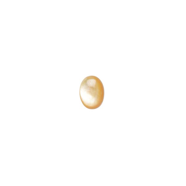 Cabochon, gold lip shell (natural), 8x6mm calibrated oval, Mohs hardness 3-1/2. Sold per pkg of 4. image number 0