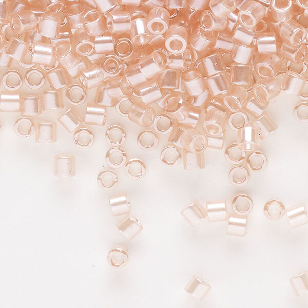Seed bead, Delica®, glass, pkg/7.5g, #8 round, translucent glazed luster shell pink (DBL-0106-1). image number 0