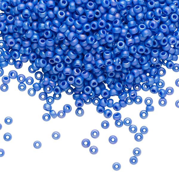 Seed bead, Miyuki, glass, pkg/250g, #11 rocaille, opaque matte rainbow cyan blue, (RR-417FR). image number 0
