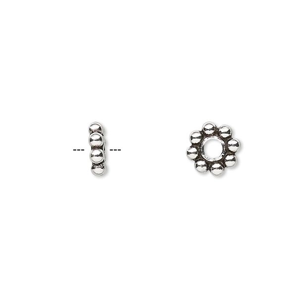 Bead, antiqued sterling silver, 8x2mm beaded flat rondelle with 2.5mm hole. Sold per pkg of 2. image number 0