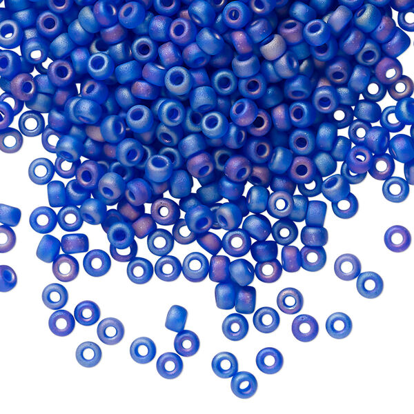 Seed bead, Miyuki, glass, pkg/250g, #8 rocaille, translucent matte rainbow cobalt blue, (RR-151FR). image number 0