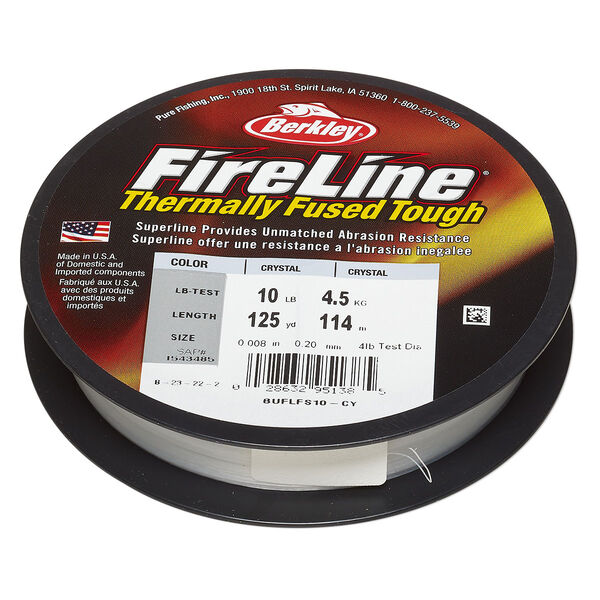 Thread, Berkley® FireLine®, high-modulus polyethylene, 8-fiber braid, crystal, 0.20mm diameter, 10-pound test. Sold per 125-yard spool. image number 0