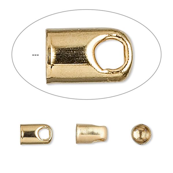 Cord end, glue-in, gold-plated brass, 8x5mm with 4mm inside diameter. Sold per pkg of 100. image number 0