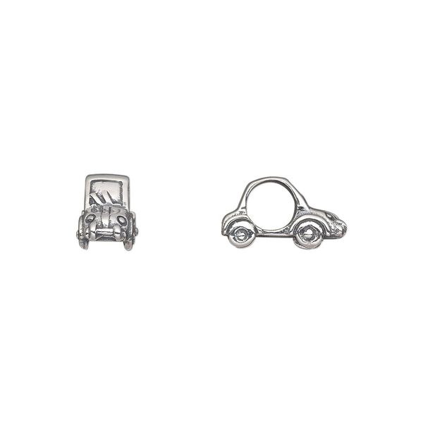Bead, antiqued sterling silver, 13x7.5mm car with 4.5-5mm hole. Sold individually. image number 0