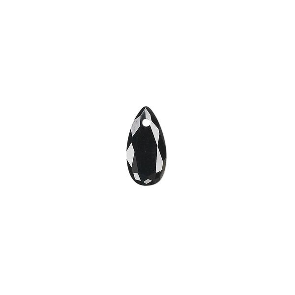 Drop, cubic zirconia, black, 12x6mm hand-faceted teardrop, Mohs hardness 8-1/2. Sold per pkg of 4. image number 0