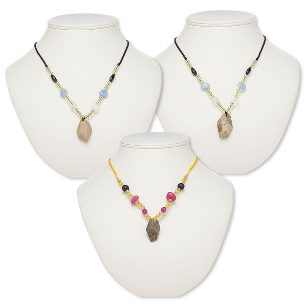 Multi-gemstone / acrylic / glass 1pkg3, freeform pendant necklace B- grade, 20 inch continuous loop mix 31x19mm-33x21mm image number 0