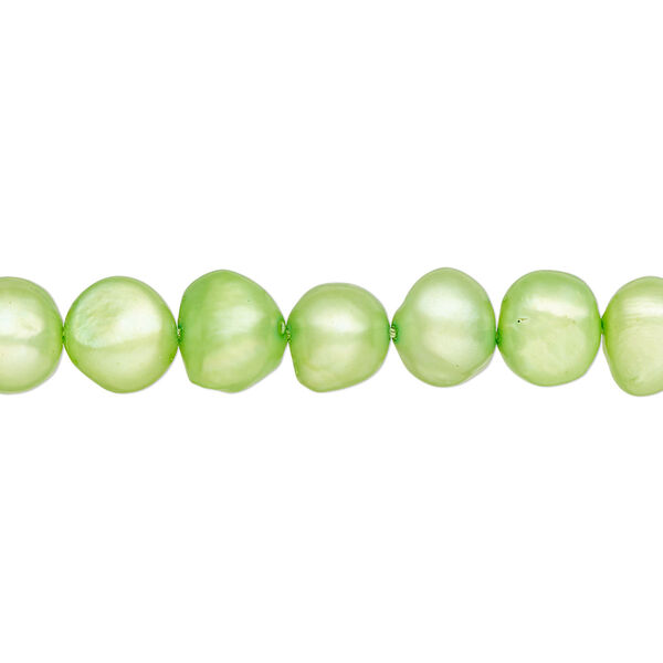 Pearl, cultured freshwater (dyed), lime green, 7-9mm flat-sided potato, D grade, Mohs hardness 2-1/2 to 4. Sold per 15-inch strand. image number 0