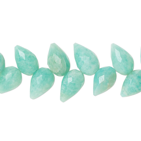 Amazonite 1pkg40, hand-cut herringbone-drilled faceted briolette bead natural 10x7mm image number 0