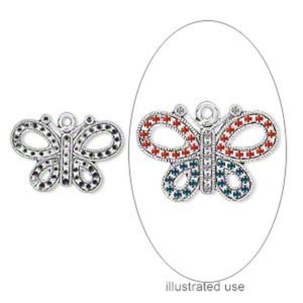 Focal, antiqued silver-finished "pewter" (zinc-based alloy), 34x24mm single-sided butterfly with (41) PP12 settings. Sold per pkg of 6. image number 0