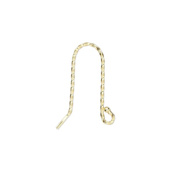 Ear wire fishhook 1pkg2 sterling silver, 20.5mm / 1.5mm ball / twisted square wire / open loop, 19 gauge gold-finished 1 pair image number 0