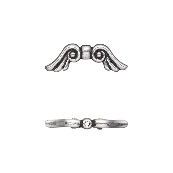 Bead, TierraCast®, antique silver-plated pewter (tin-based alloy), 21x7mm double-sided wings. Sold per pkg of 2. image number 0
