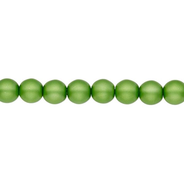 Bead, Czech pearl-coated glass druk, opaque matte green, 6mm round. Sold per 15-1/2" to 16" strand. image number 0