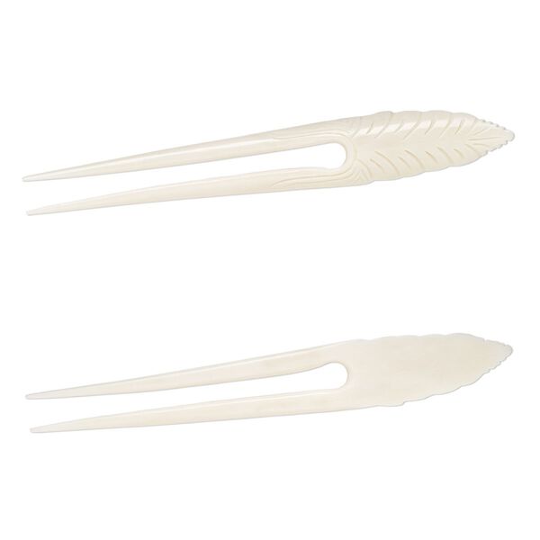 Hair stick, bone (bleached), pkg/1, 6 to 6-1/2 inches with leaf. image number 0