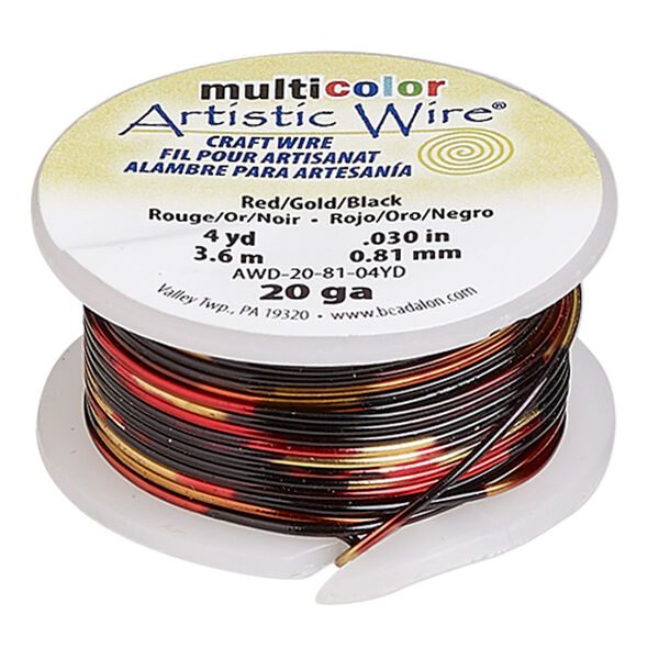Wire, Artistic Wire®, copper, variegated red / gold / black, 0.81mm round, 20 gauge. Sold per 4-yard spool. image number 0