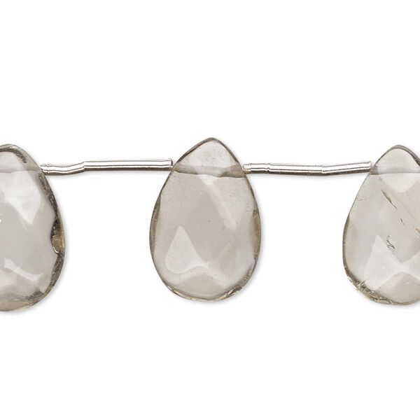 Smoky quartz 1pkg8, hand-cut top-drilled faceted puffed teardrop bead 16x11mm-20x14mm image number 0