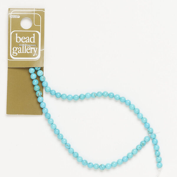 Bead, "howlite" (resin) (imitation), turquoise blue, 4mm round. Sold per 10-inch strand, approximately 60 beads. image number 0